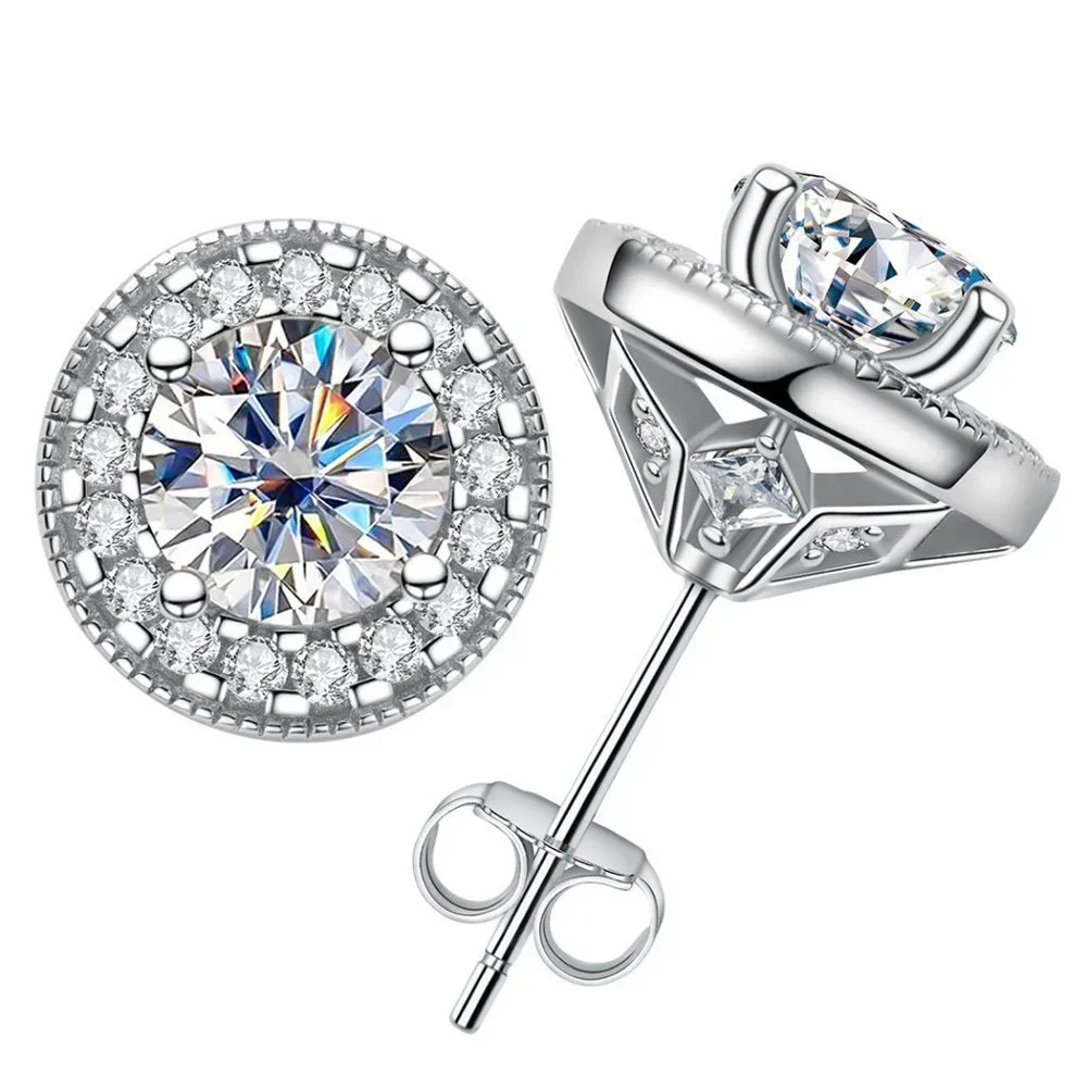 Certified 2.4 ct. t.w. Moissanite Diamond Halo Stud Earrings NEW